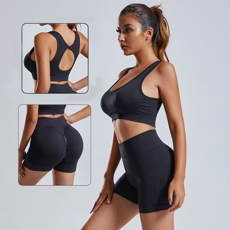 2PCS Seamless Yoga Set for Women – Vest & Shorts Workout Tracksuit