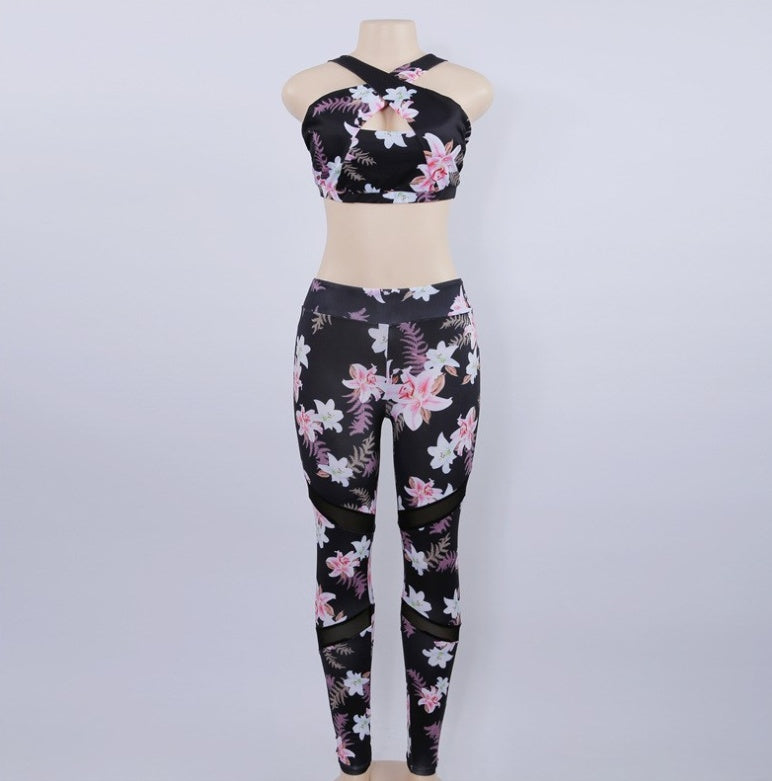Printed Yoga Pant Set – High-Waisted 2-Piece Workout Outfit for Women
