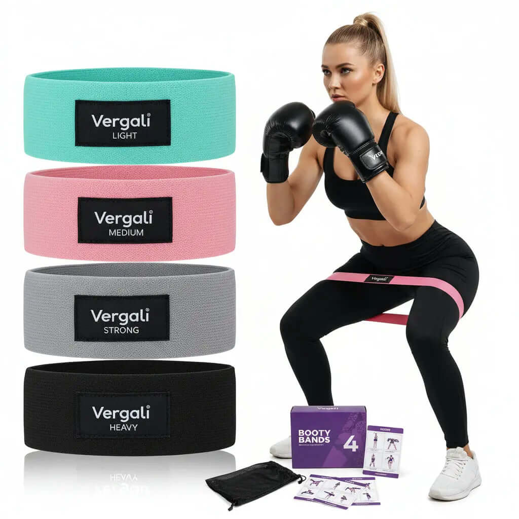 Vergali Fabric Booty Bands for Women Butt and Legs. Set of 4 Non Slip Cloth R