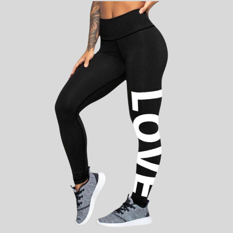 Printed "LOVE" High Waist Tummy Control Fitness Leggings