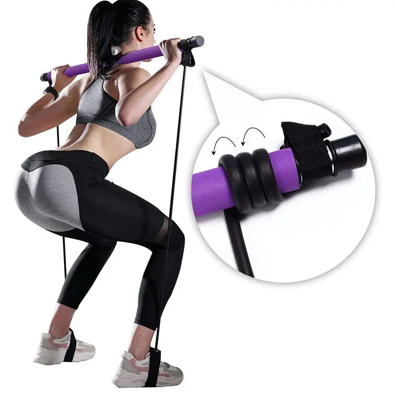 Portable Fitness Yoga Pilates Bar – Elastic Resistance Bands Home Gym Equipment Copper Hecuba