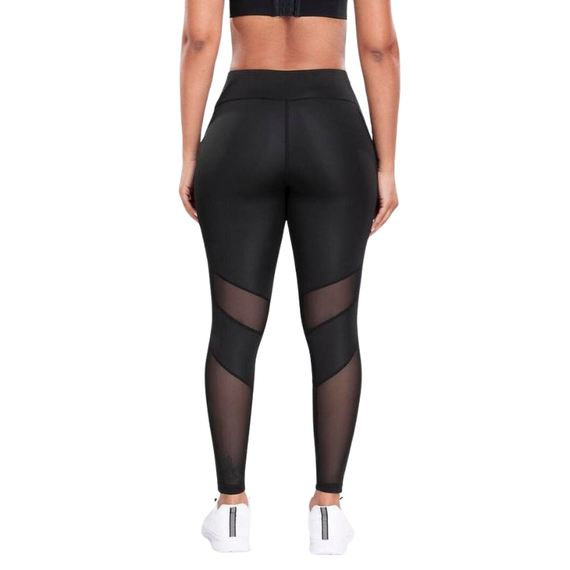 Solid Contrast Mesh Pocket Fitness Leggings