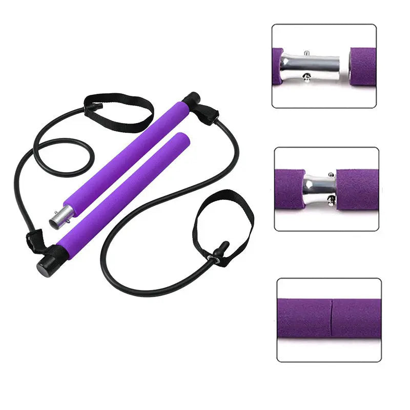 Portable Fitness Yoga Pilates Bar – Elastic Resistance Bands Home Gym Equipment Copper Hecuba