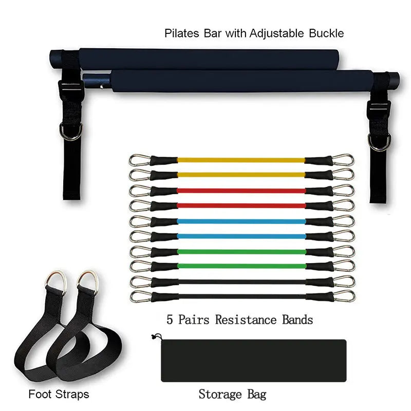 Portable Fitness Yoga Pilates Bar – Elastic Resistance Bands Home Gym Equipment Copper Hecuba