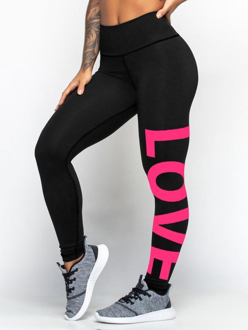 Printed "LOVE" High Waist Tummy Control Fitness Leggings