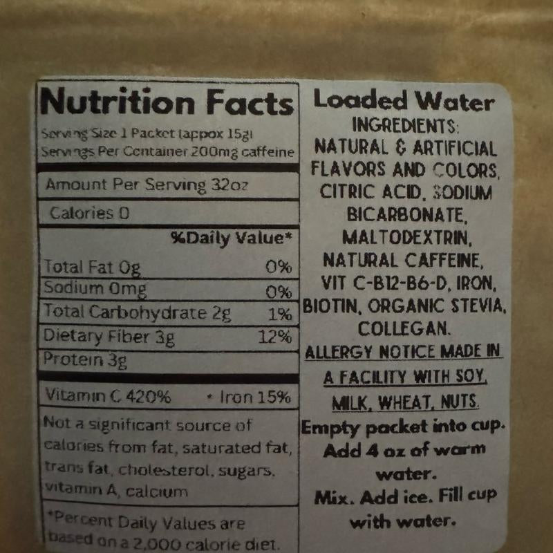 Loaded Water- VIRAL Loaded Water POWDERED BEVERAGE- 200Mg Natural Caffeine - Sugar Free & Gluten Free - Energy Boost Drink Mix - 32Oz Refreshing Beverage - Made in USA