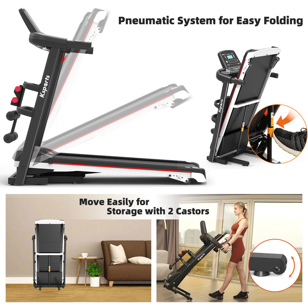 Ksports 16 Inch Wide Foldable Home Treadmill W/ Bluetooth & Fitness Tracking App