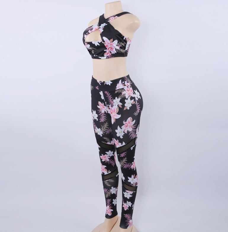 Printed Yoga Pant Set – High-Waisted 2-Piece Workout Outfit for Women