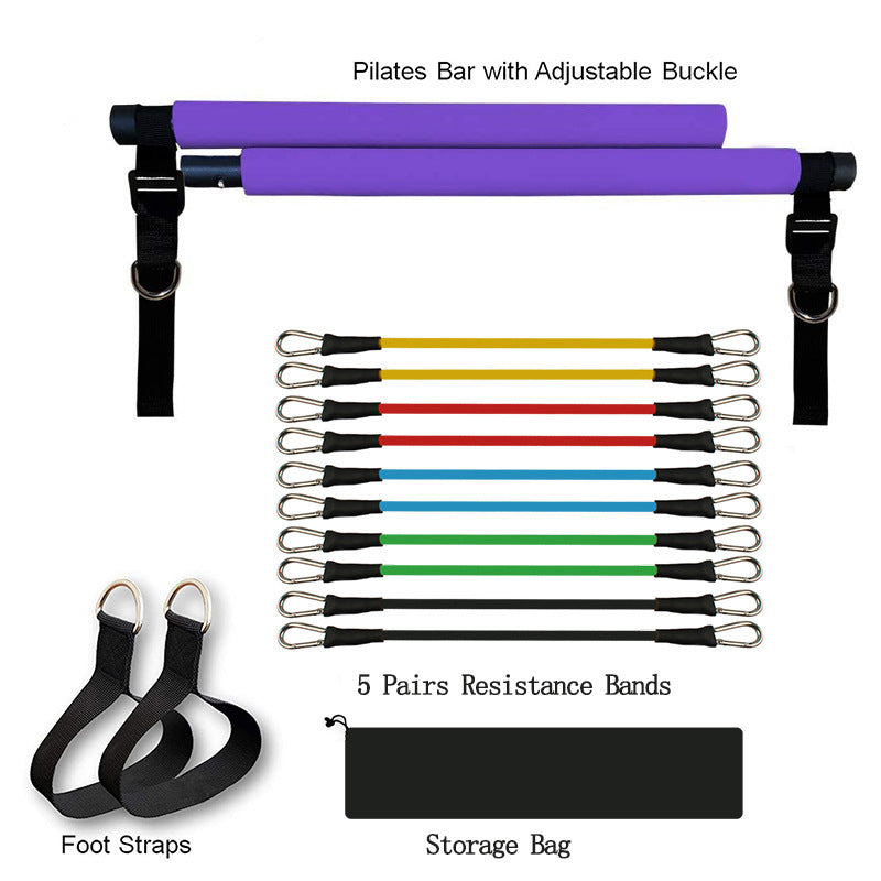 Portable Fitness Yoga Pilates Bar – Elastic Resistance Bands Home Gym Equipment
