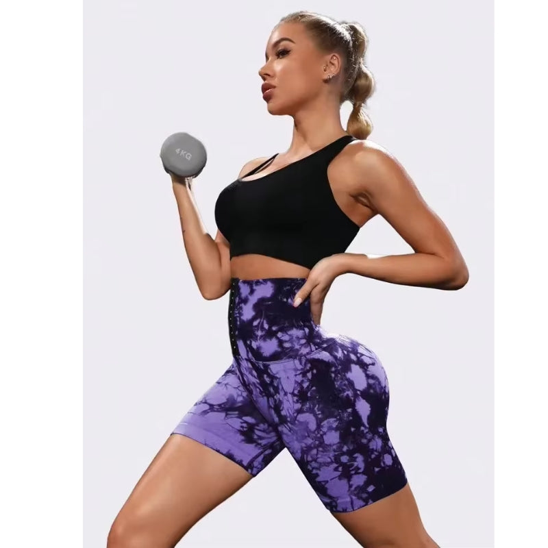 Tie-Dyed Wide-Waist Slim Fit Fitness Shorts