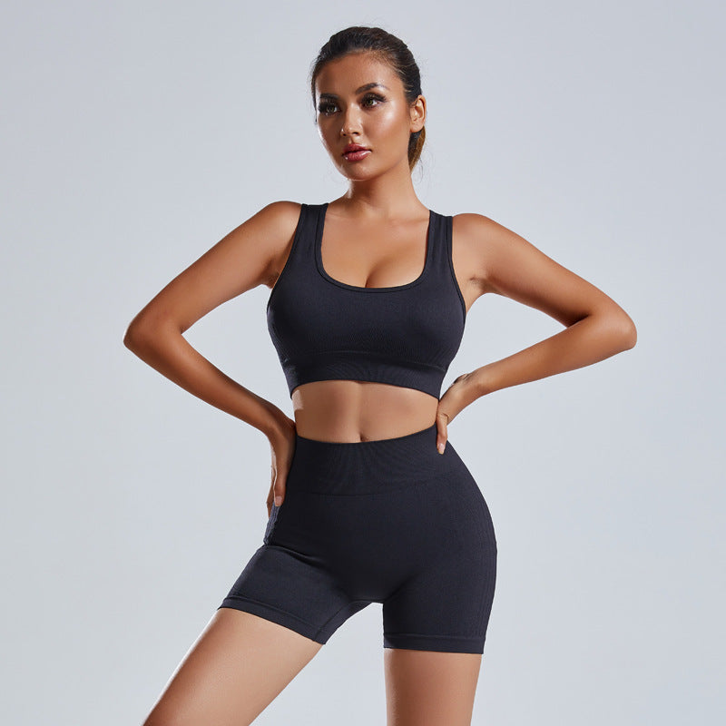 2PCS Seamless Yoga Set for Women – Vest & Shorts Workout Tracksuit