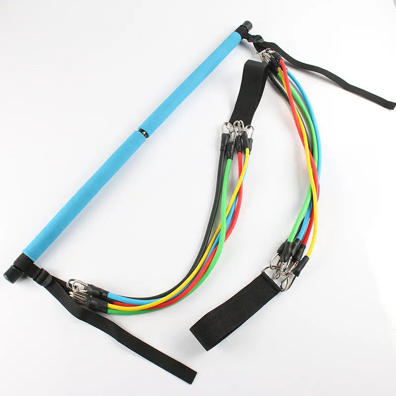 Portable Fitness Yoga Pilates Bar – Elastic Resistance Bands Home Gym Equipment Copper Hecuba
