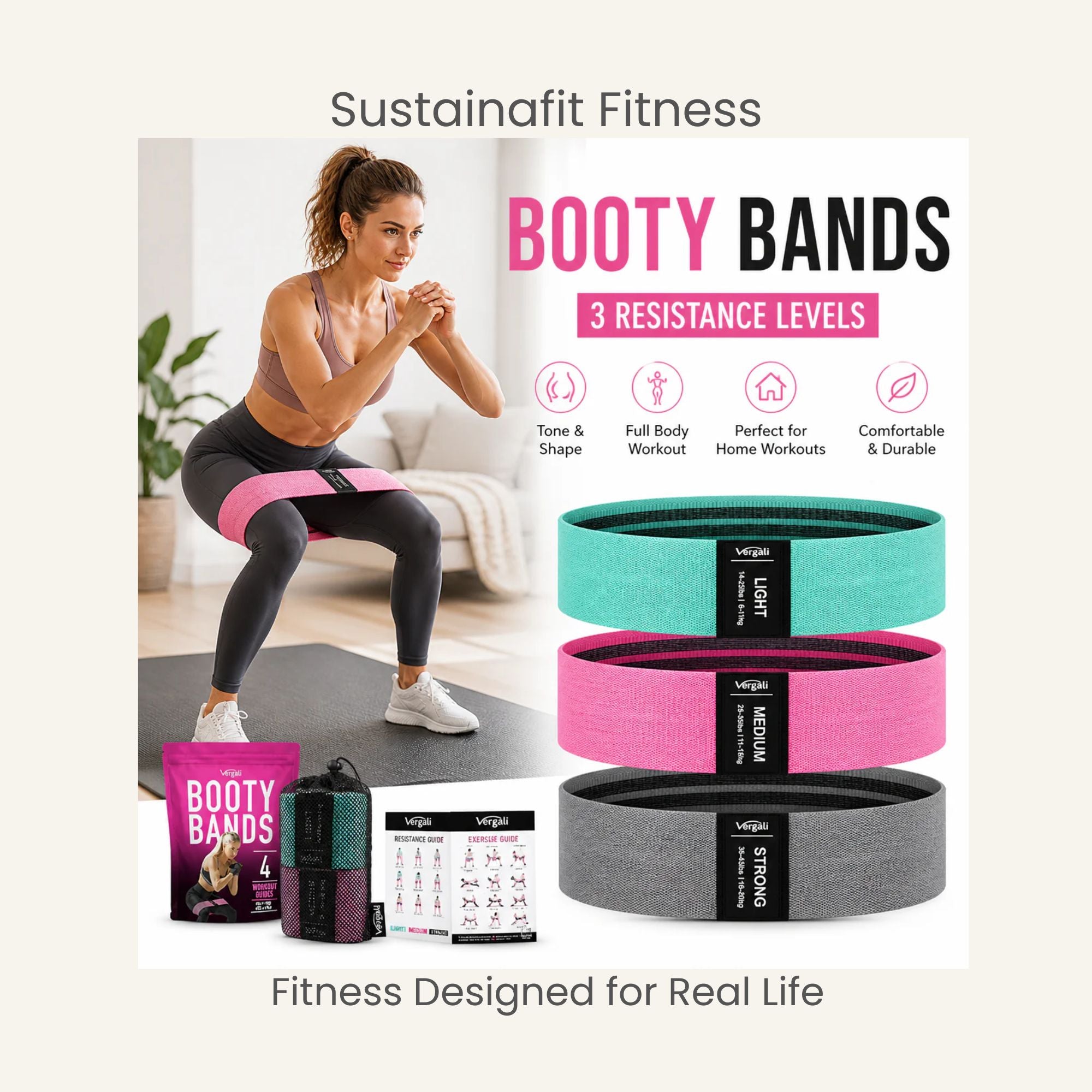 Resistance Bands for Women – Home Workout Set by SustainaFit Fitness