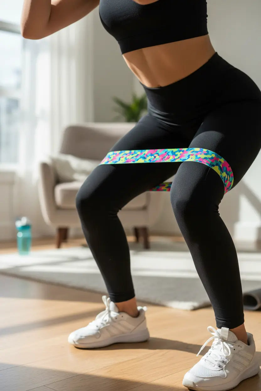 Close-up of resistance loop band during squat