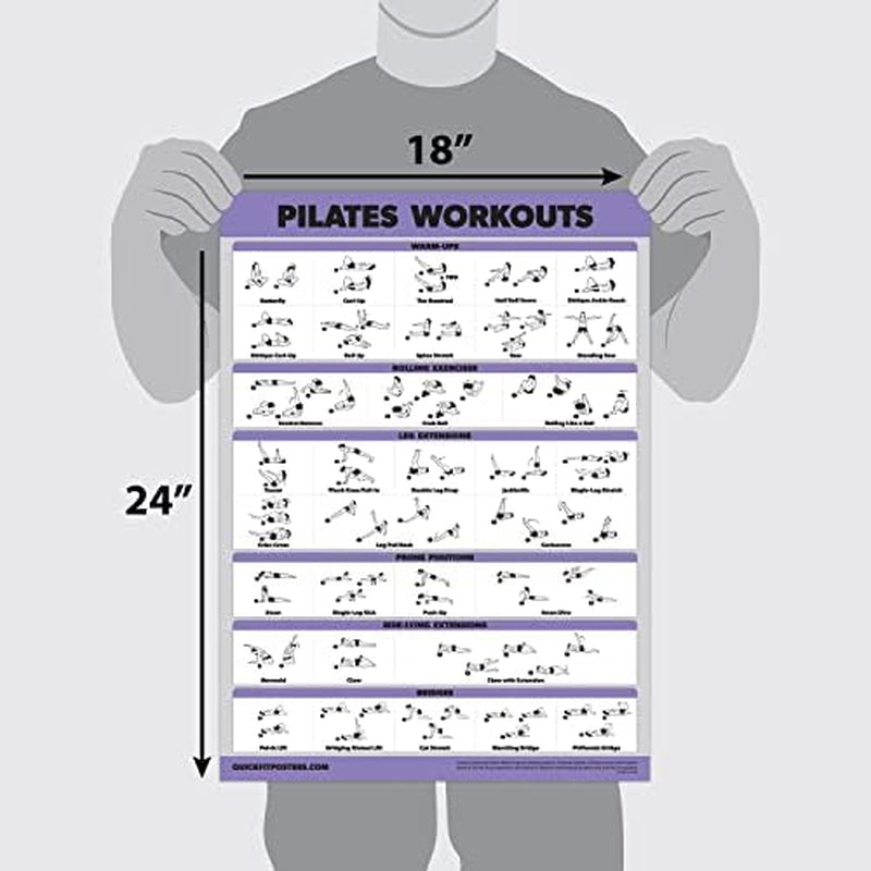 Quickfit 10 Pack - Exercise Workout Poster Set - Pilates, Dumbbell, Suspension, Kettlebell, Resistance Bands, Stretching, Bodyweight, Barbell, Yoga Poses, Exercise Ball (LAMINATED, 18" X 24")