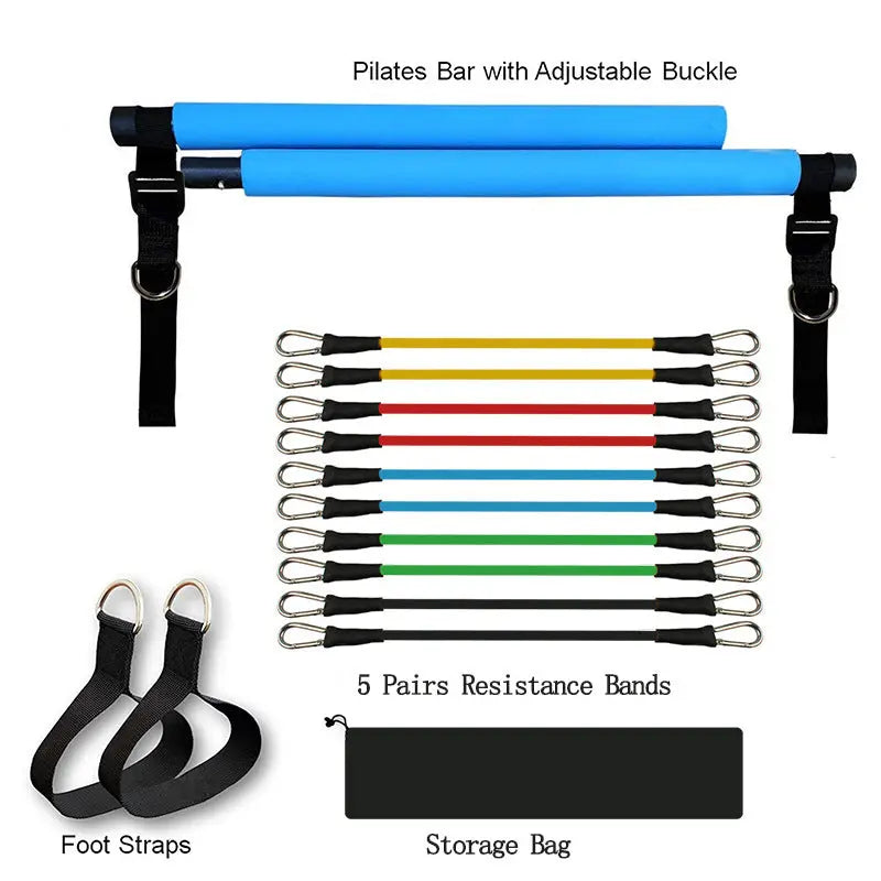 Portable Fitness Yoga Pilates Bar – Elastic Resistance Bands Home Gym Equipment Copper Hecuba