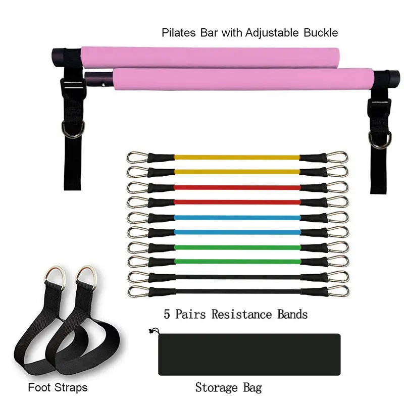 Portable Fitness Yoga Pilates Bar – Elastic Resistance Bands Home Gym Equipment Copper Hecuba