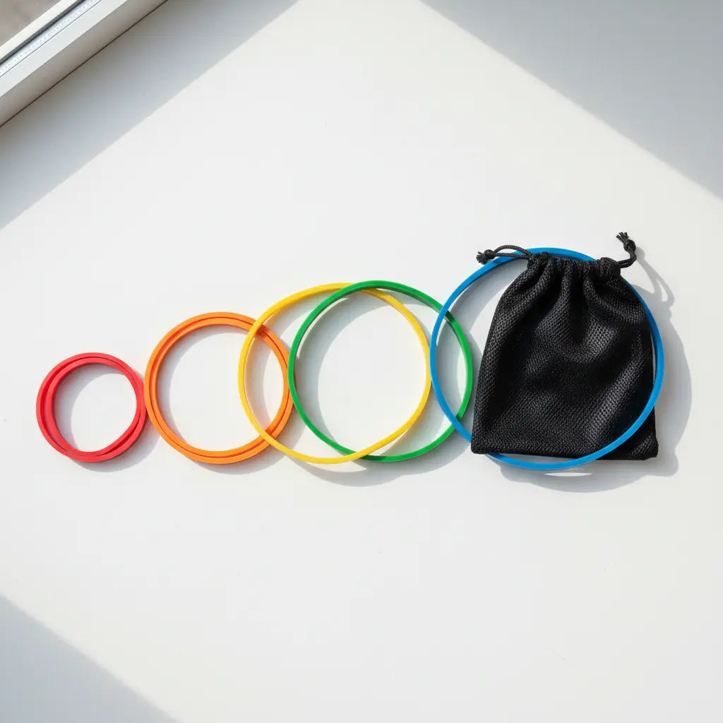 Flat lay of complete 5-band resistance set